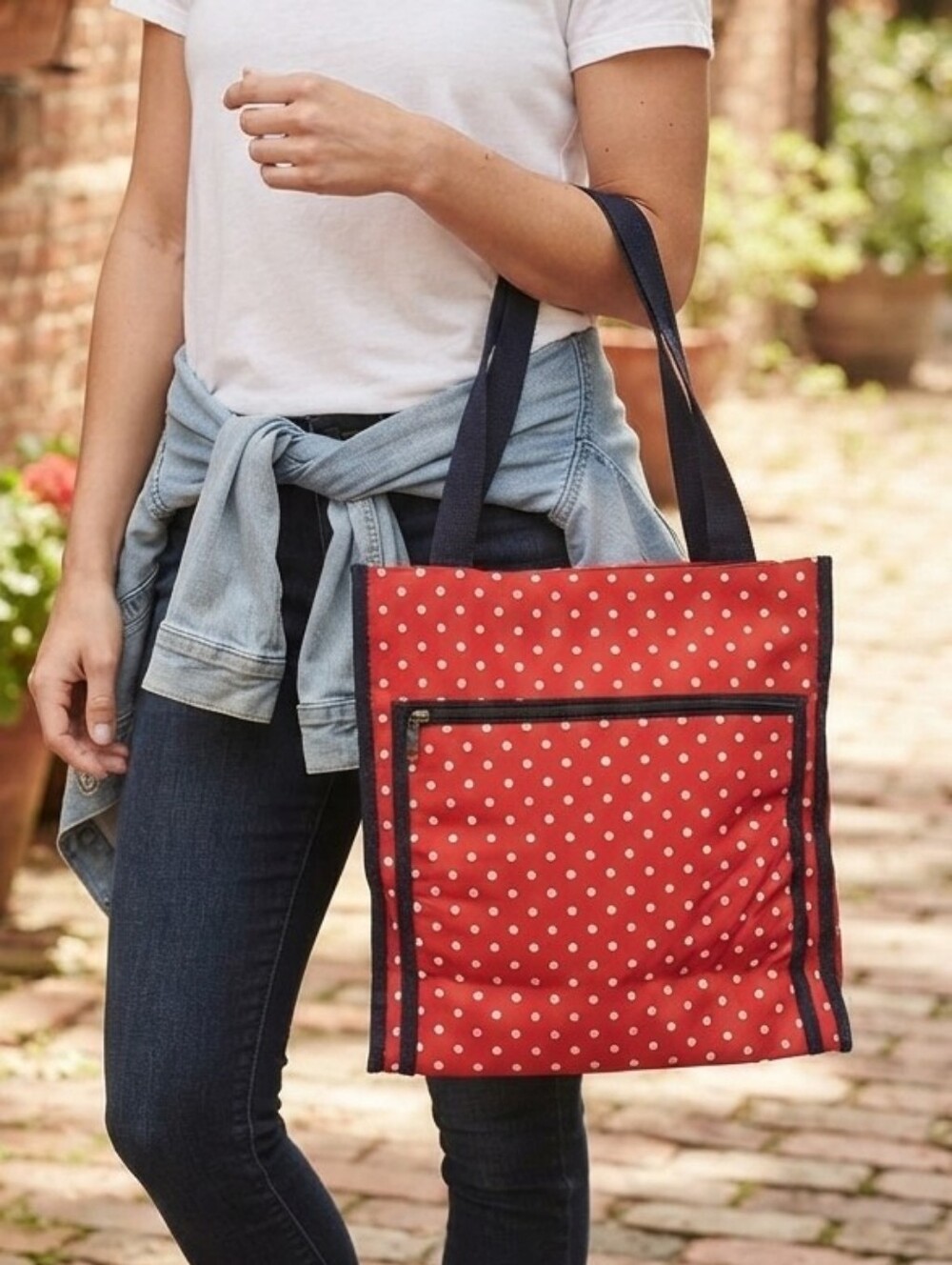 NWOT Red & White Polka Dot Utility Tote Bag - Black Trim - Large
